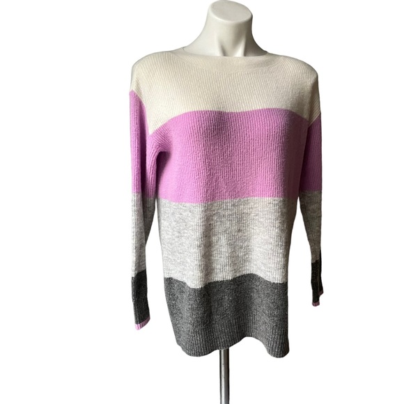 Talbots Wide Striped Sweater, Cream, purple and Grey - Picture 5 of 11